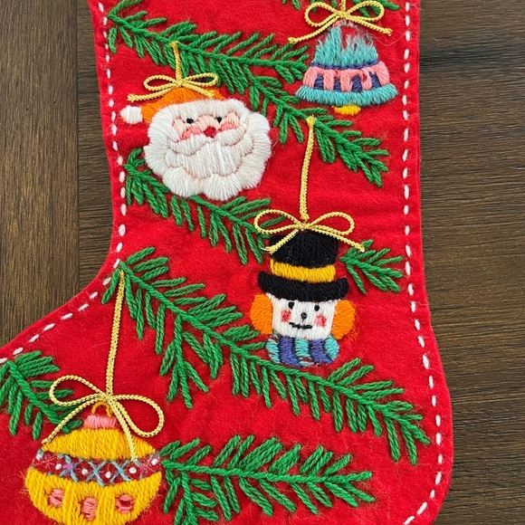 Vintage | Embroidery Crewel | Christmas Stocking | Snowman & Santa Ornaments - Picture 2 of 6